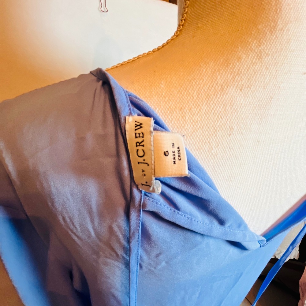 J. Crew Women Blue Long Sleeve Tie Back Gathered Neck Blouse Size 6 soft Classic - Picture 3 of 11
